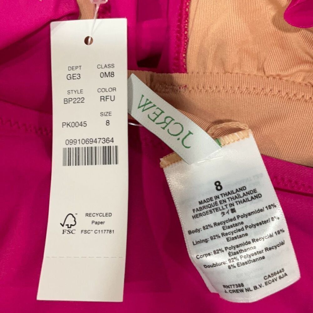 J. Crew Ruched Ruffle One Piece Swimsuit In Radiant Fuchsia Size 8 - Picture 5 of 5